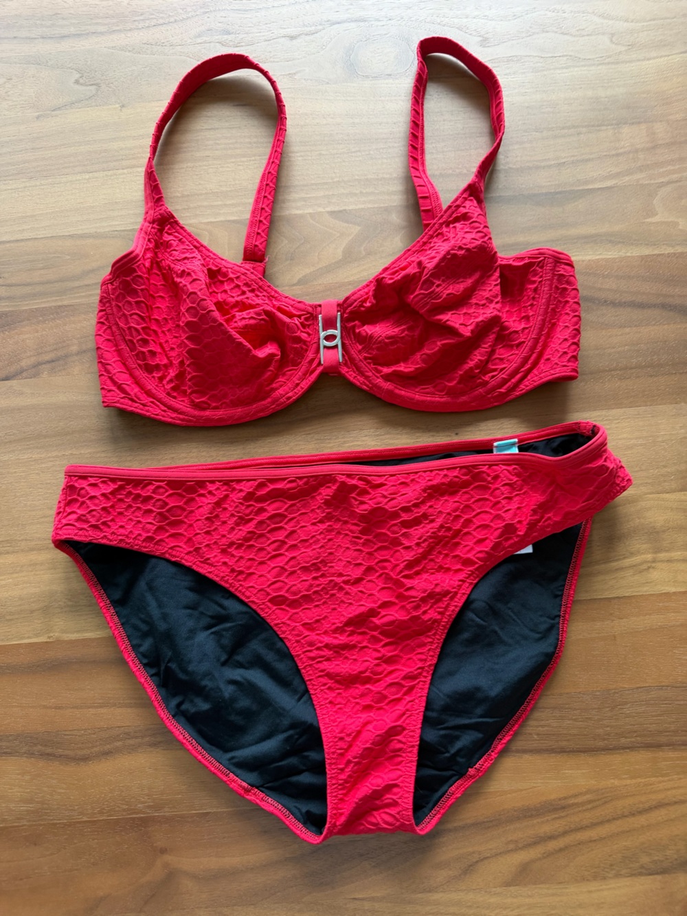 Prima Donna Red Textured Two-Piece Bikini Set. EUC.  Euro 75E top, 42 bottom.